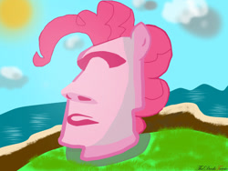 Size: 1280x960 | Tagged: safe, artist:thedarktercio, derpibooru import, pinkie pie, human, female, humanized, meme, moai, solo