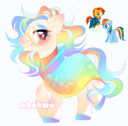 Size: 1542x1518 | Tagged: safe, artist:whohwo, derpibooru import, rainbow dash, sunburst, earth pony, pony, base used, chest fluff, ear fluff, ears, eyelashes, fusion, glasses, hoof polish, makeup, male, smiling, stallion