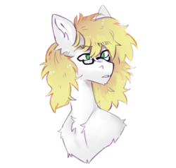 Size: 1414x1348 | Tagged: safe, artist:siatika, derpibooru import, oc, oc only, oc:ludwig von leeb, pegasus, pony, blonde, blonde hair, bust, chest fluff, ear fluff, ears, glasses, green eyes, male, simple background, solo, stallion, white background