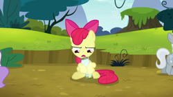 Size: 1920x1080 | Tagged: safe, derpibooru import, screencap, apple bloom, diamond tiara, silver spoon, earth pony, pony, bloom and gloom, bully, joke