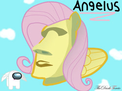 Size: 1280x960 | Tagged: safe, artist:thedarktercio, derpibooru import, fluttershy, angel, human, pegasus, amogus, among us, female, humanized, meme, moai, solo