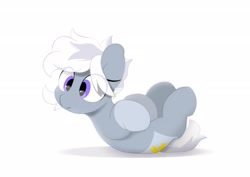 Size: 3035x2150 | Tagged: safe, artist:mochi_nation, derpibooru import, oc, oc:silver bolt, earth pony, pony, coat markings, cute, eye clipping through hair, female, lying down, mare, ocbetes, on back, simple background, solo, white background