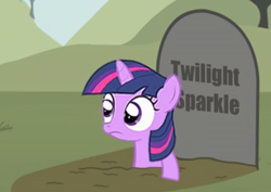 Size: 364x257 | Tagged: safe, artist:toucanldm, derpibooru import, twilight sparkle, unicorn twilight, pony, unicorn, dirt, female, filly, filly twilight sparkle, foal, grave, gravestone, horn, mare, younger, youtube link