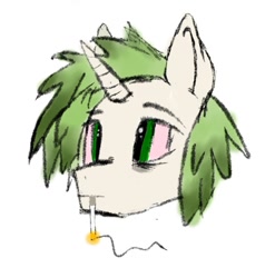 Size: 870x879 | Tagged: safe, artist:m37, derpibooru import, oc, oc only, oc:ein, pony, unicorn, bust, cigarette, green eyes, male, pencil drawing, portrait, simple background, solo, traditional art