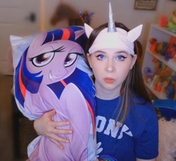 Size: 657x600 | Tagged: safe, derpibooru import, twilight sparkle, human, cropped, dakimakura cover, irl, irl human, jenny nicholson, photo, youtube thumbnail