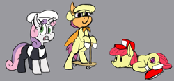 Size: 1208x565 | Tagged: safe, alternate version, artist:thebathwaterhero, derpibooru import, apple bloom, scootaloo, sweetie belle, clothes, clothing, cutie mark crusaders, female, filly, foal, peppino spaghetti, pizza tower, snick, the noise