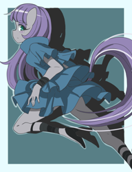 Size: 1000x1300 | Tagged: safe, artist:m@k, derpibooru import, maud pie, anthro, earth pony, 2015, action pose, clothes, female, high heels, looking back, old art, out of frame, profile, shoes, solo