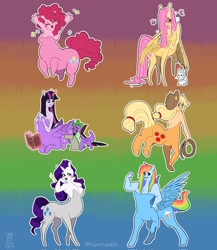 Size: 1778x2048 | Tagged: safe, artist:crimflower, derpibooru import, angel bunny, applejack, fluttershy, pinkie pie, rainbow dash, rarity, spike, twilight sparkle, centaur, taur, breasts, centaur pie, centaur twilight, centaurdash, centaurified, centaurity, centaurjack, centaurshy, centaurworld, mane seven, mane six, species swap