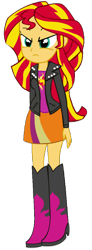 Size: 350x952 | Tagged: safe, artist:rupahrusyaidi, derpibooru import, sunset shimmer, equestria girls, angry, boots, clothes, cutie mark on clothes, high heel boots, jacket, shirt, shoes, simple background, skirt, solo, transparent background, vector