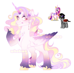 Size: 1992x1968 | Tagged: safe, artist:whohwo, derpibooru import, king sombra, princess cadance, alicorn, pony, unicorn, base used, eyelashes, female, fusion, male, mare, raised hoof, raised leg, simple background, stallion, unshorn fetlocks, white background