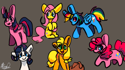 Size: 3840x2160 | Tagged: safe, artist:aliceg, derpibooru import, applejack, fluttershy, pinkie pie, rainbow dash, rarity, twilight sparkle, alicorn, earth pony, pegasus, pony, unicorn, simple background