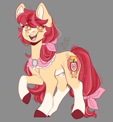 Size: 1600x1729 | Tagged: safe, artist:minerva_novaa, derpibooru import, apple bloom, earth pony, pony, female, happy, mare, older, older apple bloom, raised hoof, raised leg, solo