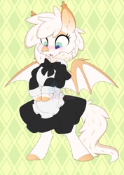 Size: 1010x1427 | Tagged: safe, artist:scarlet-spectrum, derpibooru import, part of a set, oc, oc only, bat pony, pony, bipedal, clothes, commission, cute, dress, eyelashes, female, ribbon, solo, ych result