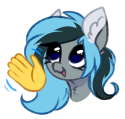 Size: 836x796 | Tagged: safe, artist:pesty_skillengton, derpibooru import, oc, oc only, oc:luny, pony, cute, emoji, hand, simple background, smiling, solo, waving, white background