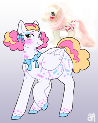 Size: 780x976 | Tagged: safe, artist:greenarsonist, derpibooru import, oc, oc only, oc:sweet hearts💕, pegasus, pony, accessories, afro puffs, blushing, bow, chubby, ear piercing, earring, eyeshadow, female, heart, jewelry, makeup, mare, pegasus oc, piercing, solo, unshorn fetlocks