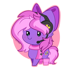 Size: 2274x2102 | Tagged: safe, artist:kittyrosie, derpibooru import, oc, oc only, oc:lillybit, adorkable, bow, chibi, clothes, cute, dork, gaming headset, headphones, headset, microphone, ribbon, scarf, socks, striped socks