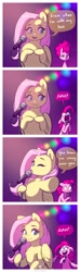 Size: 1217x4096 | Tagged: safe, artist:katputze, derpibooru import, fluttershy, pinkie pie, earth pony, pegasus, pony, 2019, bipedal, comic, dialogue, dilemma, duet, duo, eyes closed, female, looking at you, lyrics, mare, microphone, old art, one eye closed, pointing, pointing at you, singing, speech bubble, text, wide eyes, wink, winking at you