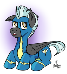 Size: 789x880 | Tagged: safe, artist:whirlwindflux, derpibooru import, thunderlane, pegasus, pony, clothes, male, one ear down, solo, stallion, uniform, wonderbolts, wonderbolts uniform