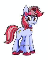 Size: 1148x1429 | Tagged: safe, artist:handgunboi, derpibooru import, oc, oc only, oc:cinnamon lightning, pony, unicorn, bell, bell collar, collar, commission, simple background, solo, unshorn fetlocks, white background