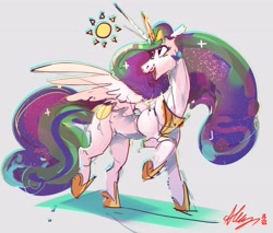 Size: 3836x3264 | Tagged: safe, artist:alumx, derpibooru import, princess celestia, alicorn, pony, female, gray background, mare, simple background, solo, sun