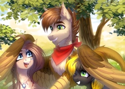 Size: 3507x2500 | Tagged: safe, artist:fenwaru, derpibooru import, oc, oc only, oc:ondrea, hippogriff, pegasus, pony, tree