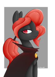 Size: 2480x3508 | Tagged: safe, artist:wild-thunder06, derpibooru import, oc, oc:hocico sangriento, pony, cape, clothes, looking at you, red eyes, red hair