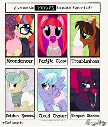 Size: 1640x1926 | Tagged: safe, artist:mommymidday, derpibooru import, cloudchaser, moondancer, pacific glow, tempest shadow, trouble shoes, crystal pony, earth pony, pegasus, pony, unicorn, abdl, adult diaper, adult foal, blushing, cap, clothes, diaper, diaper fetish, fetish, golden hooves (character), hat, looking at you, looking away, multiple characters, pacifier, shirt, show accurate, six fanarts, spread wings, wings
