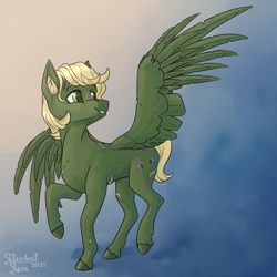 Size: 3200x3200 | Tagged: safe, artist:stardustspix, oc, oc only, oc:murky, pegasus, pony, fallout equestria, fallout equestria: murky number seven, abstract background, male, scar, smiling, solo, wings