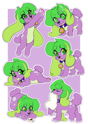 Size: 1240x1754 | Tagged: safe, artist:tolsticot, derpibooru import, barb, spike, spike the regular dog, dog, equestria girls, collar, cute, eyes closed, loading, male, mouth hold, pillow, rule 63, solo, spikabetes, spike the dog, tongue, tongue out