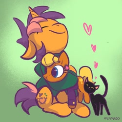 Size: 2048x2048 | Tagged: safe, artist:pfeffaroo, derpibooru import, ms. harshwhinny, oc, oc only, cat, pony, unicorn, floating heart, heart, pet, plushie, solo