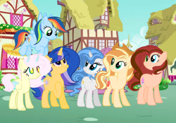 Size: 1280x895 | Tagged: safe, artist:flairburstyt, derpibooru import, oc, oc only, oc:chaoslia, oc:glair, oc:lilac gemstone, oc:sugarcake pie, oc:sweet applelicious, oc:tornado clash, dracony, earth pony, hybrid, pegasus, pony, unicorn, base used, female, heterochromia, interspecies offspring, layering error, mare, offspring, parent:applejack, parent:caramel, parent:cheese sandwich, parent:discord, parent:flash sentry, parent:fluttershy, parent:pinkie pie, parent:rainbow dash, parent:rarity, parent:soarin', parent:spike, parent:twilight sparkle, parents:carajack, parents:cheesepie, parents:discoshy, parents:flashlight, parents:soarindash, parents:sparity