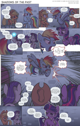 Size: 3000x4742 | Tagged: safe, artist:perfectblue97, derpibooru import, applejack, rainbow dash, rarity, twilight sparkle, unicorn twilight, earth pony, pegasus, pony, unicorn, comic:shadows of the past, angry, applebutt, butt, comic, open mouth, unshorn fetlocks