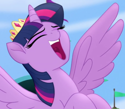 Size: 650x568 | Tagged: safe, derpibooru import, screencap, twilight sparkle, twilight sparkle (alicorn), alicorn, pony, my little pony: the movie, cropped, crown, cute, eyes closed, female, jewelry, mare, open mouth, regalia, singing, smiling, solo, spread wings, twiabetes, uvula, volumetric mouth, we got this together, wings