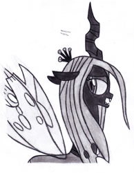 Size: 1024x1318 | Tagged: safe, artist:drchrisman, derpibooru import, queen chrysalis, canterlot wedding 10th anniversary, solo, traditional art