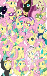 Size: 1000x1600 | Tagged: safe, artist:sphexvirart, derpibooru import, fluttershy, saddle rager, bat pony, breezie, crystal pony, pegasus, pony, alternate hairstyle, alternate timeline, apocalypse fluttershy, bat ponified, breeziefied, chrysalis resistance timeline, clothes, costume, crystal war timeline, crystallized, dangerous mission outfit, dress, female, filly, filly fluttershy, flower, flower in hair, flutterbat, flutterbreez, fluttergoth, foal, gala dress, goggles, hipstershy, hoodie, mare, multeity, nightmare fluttershy, nightmarified, older, older fluttershy, opposite fluttershy, pirate, pirate fluttershy, power ponies, race swap, rainbow power, severeshy, so much flutter, species swap, tribal, tribalshy, wall of tags, younger