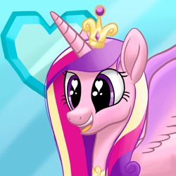 Size: 3000x3000 | Tagged: safe, artist:stellardust, derpibooru exclusive, derpibooru import, princess cadance, alicorn, pony, canterlot wedding 10th anniversary, bust, crown, crystal heart, female, gradient background, heart eyes, jewelry, mare, open mouth, regalia, solo, spread wings, wingding eyes, wings