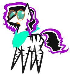 Size: 3312x3573 | Tagged: safe, artist:justapone, derpibooru import, oc, oc only, pony, zebra, bandana, big eyes, coat markings, colored, facial markings, female, glasses, mare, pointy ponies, saturated, simple background, solo, transparent background, zebra oc