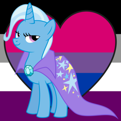 Size: 640x640 | Tagged: safe, artist:emo-self-shipping-art-doodles, derpibooru import, trixie, pony, unicorn, abstract background, asexual, asexual pride flag, bisexual, bisexual pride flag, cape, clothes, collage, female, hat, mare, pride, pride flag, solo, trixie's cape, trixie's hat