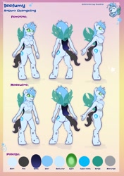 Size: 1668x2368 | Tagged: safe, artist:avui, derpibooru import, oc, oc:icefumy, anthro, changeling, ass, breasts, butt, ice changeling, reference sheet, solo