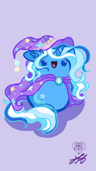 Size: 1080x1920 | Tagged: safe, artist:stainedglasslighthea, derpibooru import, trixie, pony, unicorn, :d, beady eyes, bean pony, chibi, cute, diatrixes, ear fluff, ears, female, open mouth, open smile, phone wallpaper, potato pony, simple background, smiling, solo, wallpaper