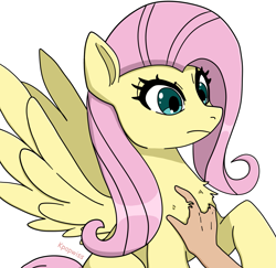 Size: 1907x1853 | Tagged: safe, artist:kpapwiss, derpibooru import, fluttershy, human, pegasus, pony, chest fluff, fur, hand, human on pony petting, petting, simple background, white background