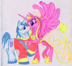 Size: 2247x2047 | Tagged: safe, artist:ja0822ck, derpibooru import, princess cadance, shining armor, alicorn, unicorn, canterlot wedding 10th anniversary, traditional art