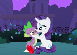 Size: 1024x740 | Tagged: safe, artist:shield-wing1996, derpibooru import, rarity, spike, dragon, female, kiss mark, kissing, lipstick, male, shipping, sparity, straight, winged spike, wings