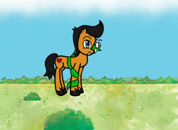 Size: 1024x751 | Tagged: safe, artist:christinekapsalaki, derpibooru import, earth pony, pony, snake, g4, best friends, black hair, black mane, black tail, craig slithers, excited, eyebrows, field, grin, male, ponified, sanjay and craig, sanjay patel, smiling, stallion, tail, unshorn fetlocks