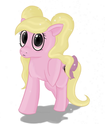 Size: 920x1080 | Tagged: safe, artist:underwoodart, derpibooru import, oc, oc:sugary cupcake, earth pony, pony, blonde, blonde mane, bow, earth pony oc, female, mare, pigtails, pink coat, pink eyes, simple background, tail, tail bow, transparent background, white background