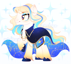 Size: 2317x2092 | Tagged: safe, artist:whohwo, derpibooru import, oc, oc only, earth pony, pony, base used, cape, clothes, constellation, ear fluff, ears, earth pony oc, ethereal mane, makeup, simple background, smiling, solo, starry mane, unshorn fetlocks, white background