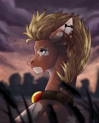 Size: 1600x2000 | Tagged: safe, artist:bulkaaoga, derpibooru import, oc, oc only, earth pony, pony, bust, commission, ear piercing, earth pony oc, outdoors, piercing, solo, ych result