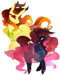 Size: 2453x3128 | Tagged: safe, artist:ryrxian, derpibooru import, oc, oc only, changedling, changeling, pony, changedling oc, changeling oc, duo, ethereal mane, red changeling, simple background, starry mane, transparent background