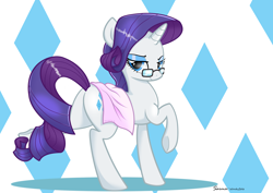 Size: 3508x2480 | Tagged: safe, artist:wonkysole, derpibooru import, rarity, pony, unicorn, 2016, butt, female, glasses, high res, looking at you, looking back, mare, old art, plot, rearity, solo, towel