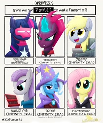 Size: 1715x2048 | Tagged: safe, artist:lordshrekzilla20, derpibooru import, derpy hooves, fluttershy, maud pie, tempest shadow, trixie, twilight sparkle, iron mare, six fanarts